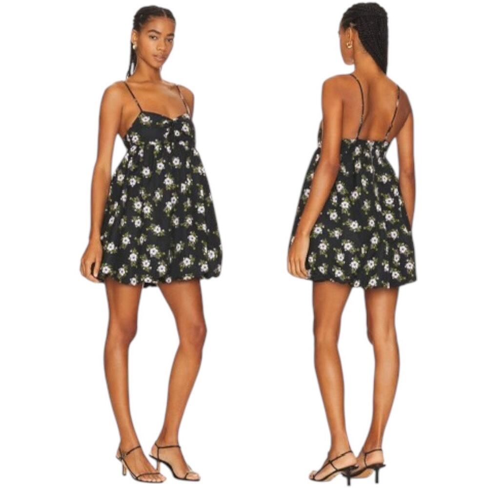 Free People Revolve In A Bubble Mini Dress Black Floral Exposed Zipper Size M